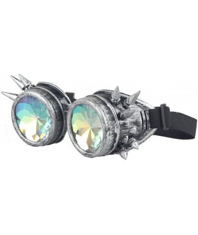 Round Kaleidoscope Steampunk Rave Glasses Crystal Prism Sunglasses Goggles - Ancient Silver - CD18SNHYZO2 $25.00