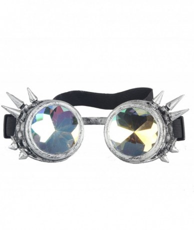 Round Kaleidoscope Steampunk Rave Glasses Crystal Prism Sunglasses Goggles - Ancient Silver - CD18SNHYZO2 $25.00