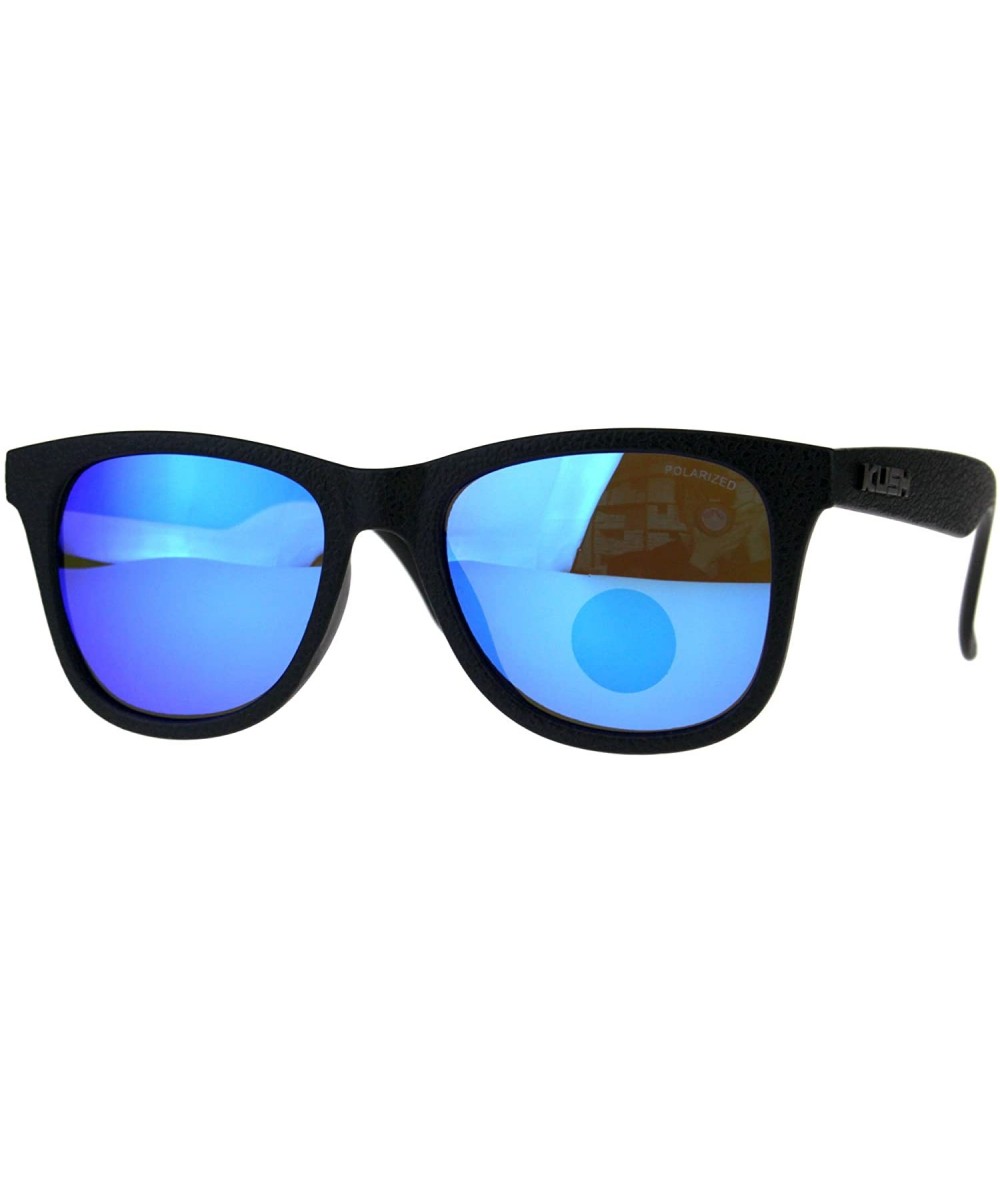 Rectangular Polarized Premium Kush Color Mirror Horn Rim Hipster Gangster Sunglasses - Blue - CF18DI3MSKX $25.93