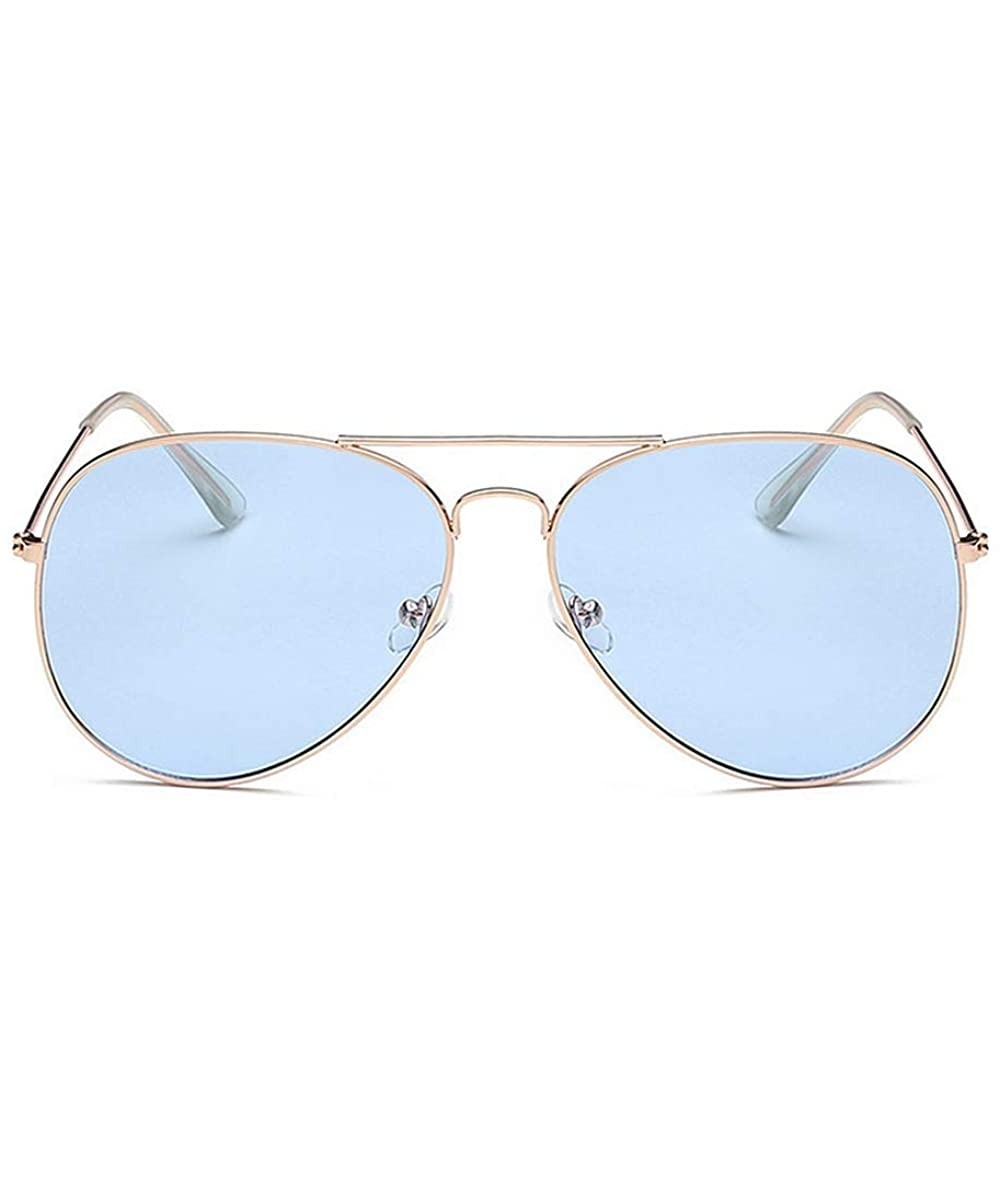 Oversized Lightweight Grandient Classic Aviator Style Metal Frame Sunglasses WITH CASE Colored Lens 58mm - Light Blue - CX18U...