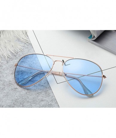 Oversized Lightweight Grandient Classic Aviator Style Metal Frame Sunglasses WITH CASE Colored Lens 58mm - Light Blue - CX18U...