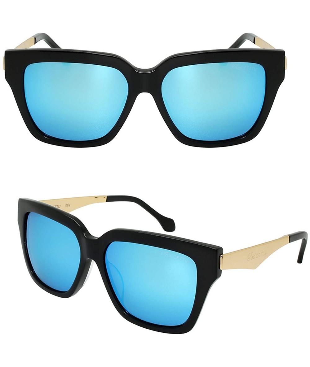 Oval Retro Inspired Handmade Acetate Square Sunglasses with Quality UV CR39 Lens Gift Pakcage Included - CG18RHESYDT $75.49