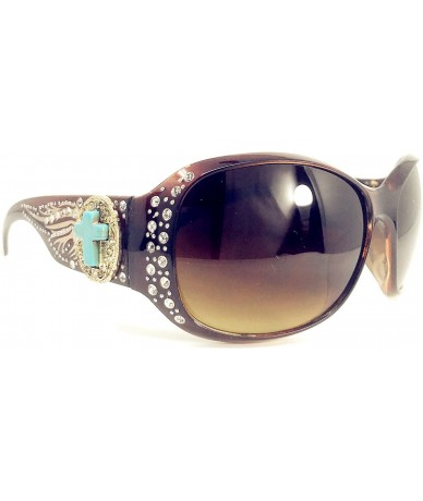 Oval Women's Sunglasses With Bling Rhinestone UV 400 PC Lens in Multi Concho - Agate Cross Wing Brown - CB18WTNCXU8 $33.47