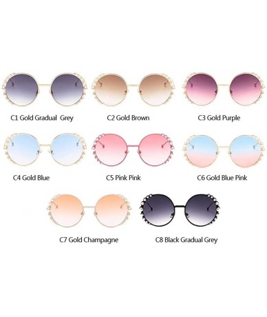 Round Women Round Sunglasses Pearl Sun Glasses Fashion Alloy Frame Eyewear Female Shades UV400 - C7gold Champagne - C1199O9LS...