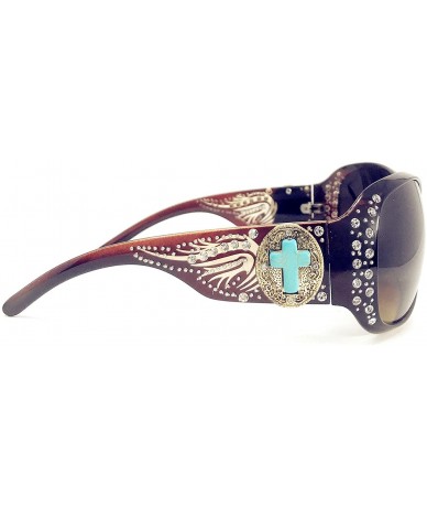 Oval Women's Sunglasses With Bling Rhinestone UV 400 PC Lens in Multi Concho - Agate Cross Wing Brown - CB18WTNCXU8 $33.47