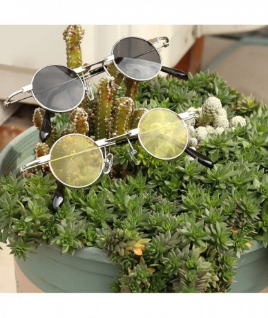 Oval Small Oval Sunglasses for Men women Metal Frame Retro Round Sun Glasses colorful lens sunglasses - 6 - C6197N43X6X $25.73