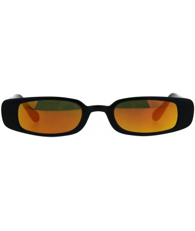 Rectangular Super Slim Sunglasses Womens Thin Rectangular Fashion Mirror Lens UV 400 - Black (Orange Mirror) - CN180X0Z7DS $1...