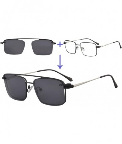 Rectangular Polarized Clip on Sunglasses Blue Light Blocking Shortsighted Glasses-JS3046 - C1 Black&silver - CM18TUDDGA2 $60.10