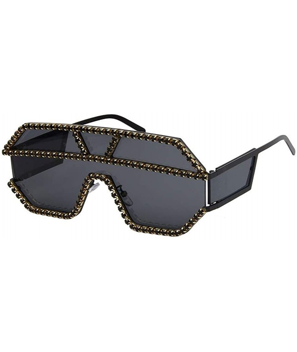 Oversized Trendy Oversized Lens Rhinestone Sunglasses for Women One Piece Bling Frame UV Protection - C3 - C1190ODT6GS $24.34