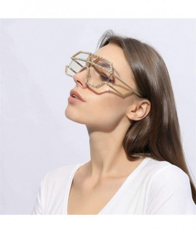 Oversized Trendy Oversized Lens Rhinestone Sunglasses for Women One Piece Bling Frame UV Protection - C3 - C1190ODT6GS $24.34