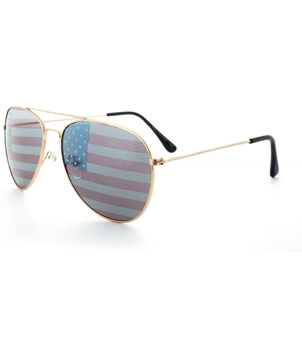 Aviator Vintage Classic Fashion Aviator Sunglasses Tri-Layer UV400 Unisex - Classic Aviator Gold/Usa Lens - C9123IRBY9T $18.49