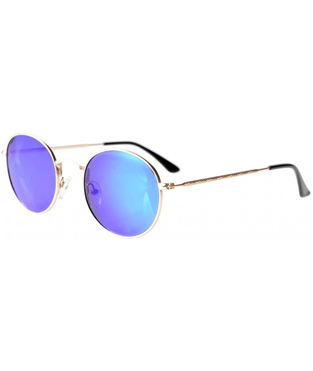 Round Vintage Style Quality Round Polarized Sunglasses - Gold Frame-blue Revo - CY127HQCUKJ $24.75