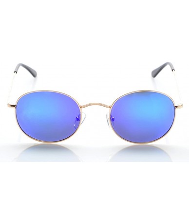 Round Vintage Style Quality Round Polarized Sunglasses - Gold Frame-blue Revo - CY127HQCUKJ $24.75