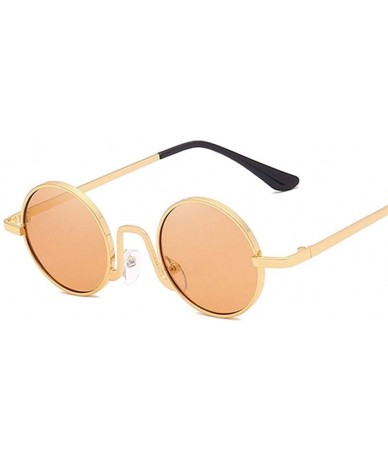 Round Metal Steampunk Sunglasses Men Women Round Glasses Retro Frame Vintage Sun Glasses Male - Goldbrown - CT198U6R98Q $20.55