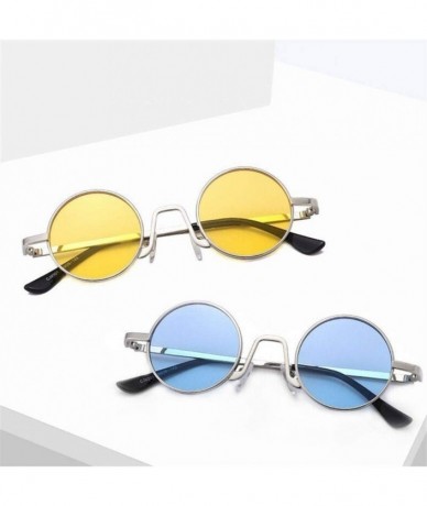 Round Metal Steampunk Sunglasses Men Women Round Glasses Retro Frame Vintage Sun Glasses Male - Goldbrown - CT198U6R98Q $20.55