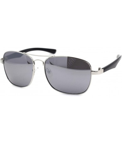 Rectangular Mens Rectangular Metal Rim Racer Pilots Sunglasses - Silver Silver Mirror - CT195UDXZAM $23.28