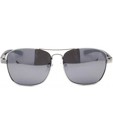 Rectangular Mens Rectangular Metal Rim Racer Pilots Sunglasses - Silver Silver Mirror - CT195UDXZAM $23.28