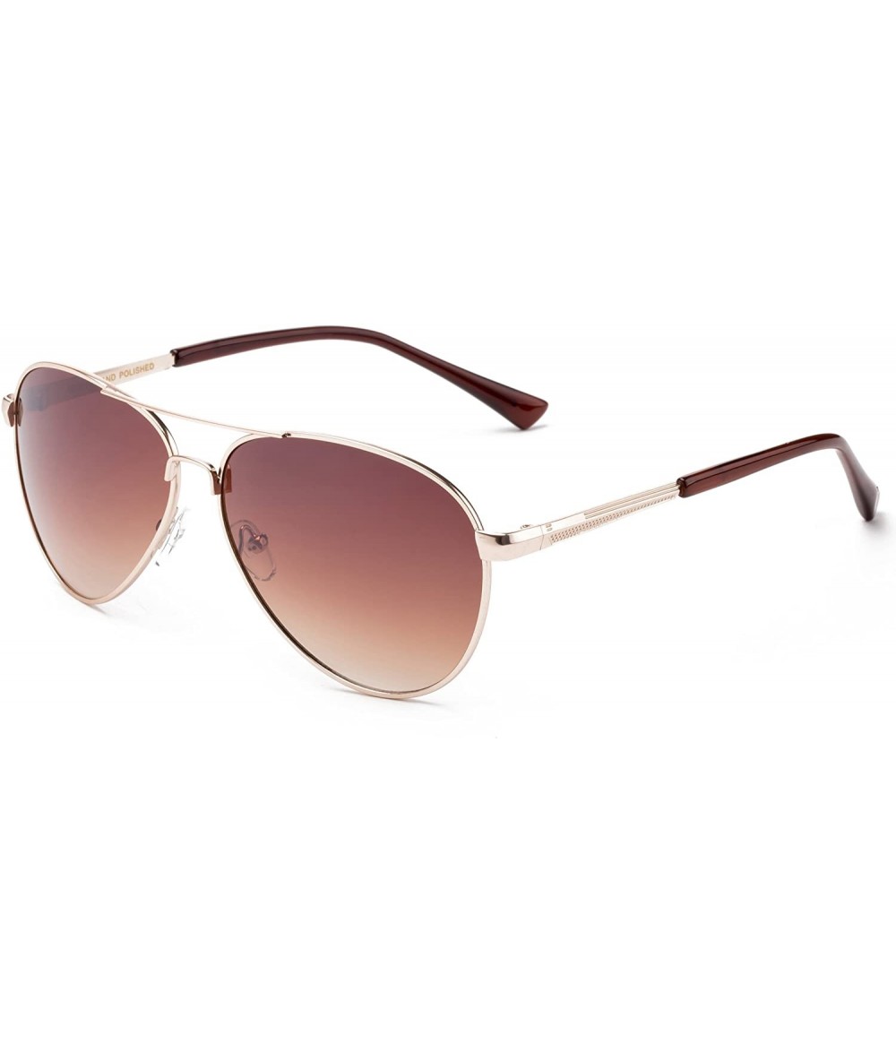 Aviator "Boke" Classic Pilot Style Fashion Sunglasses - Gold/Brown - CW12MCS65QH $21.24