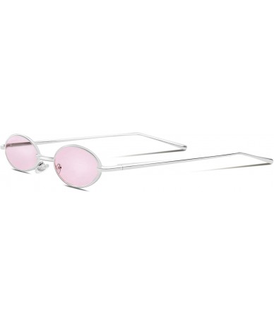 Oval Vintage Slender Oval Sunglasses Small Metal Frame Gothic Glasses - Silver Pink - CX18QXYQLG4 $18.78