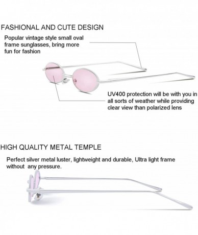 Oval Vintage Slender Oval Sunglasses Small Metal Frame Gothic Glasses - Silver Pink - CX18QXYQLG4 $18.78