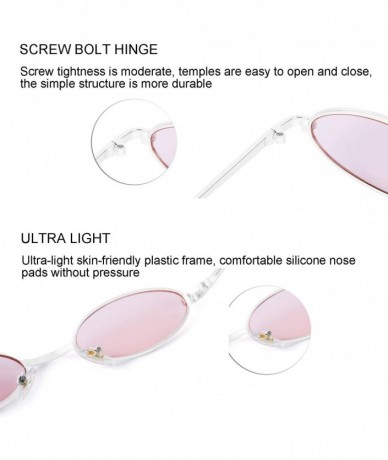 Oval Vintage Slender Oval Sunglasses Small Metal Frame Gothic Glasses - Silver Pink - CX18QXYQLG4 $18.78