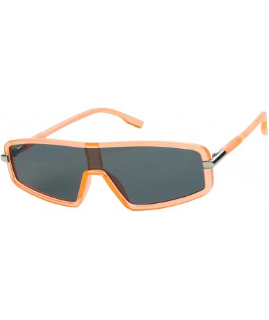 Oversized Slim Retro 80s Neon Colorful Rave Shades Translucent Clear Frame Flat Lens Women's Sunglasses - Orange - CO18Y92KSR...