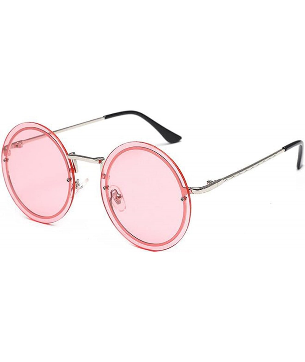 Round Fashion Round Metal Frame Glasses Sunglasses for Men or Women3297 - Silver-pink - CT18GDH4TWU $24.47