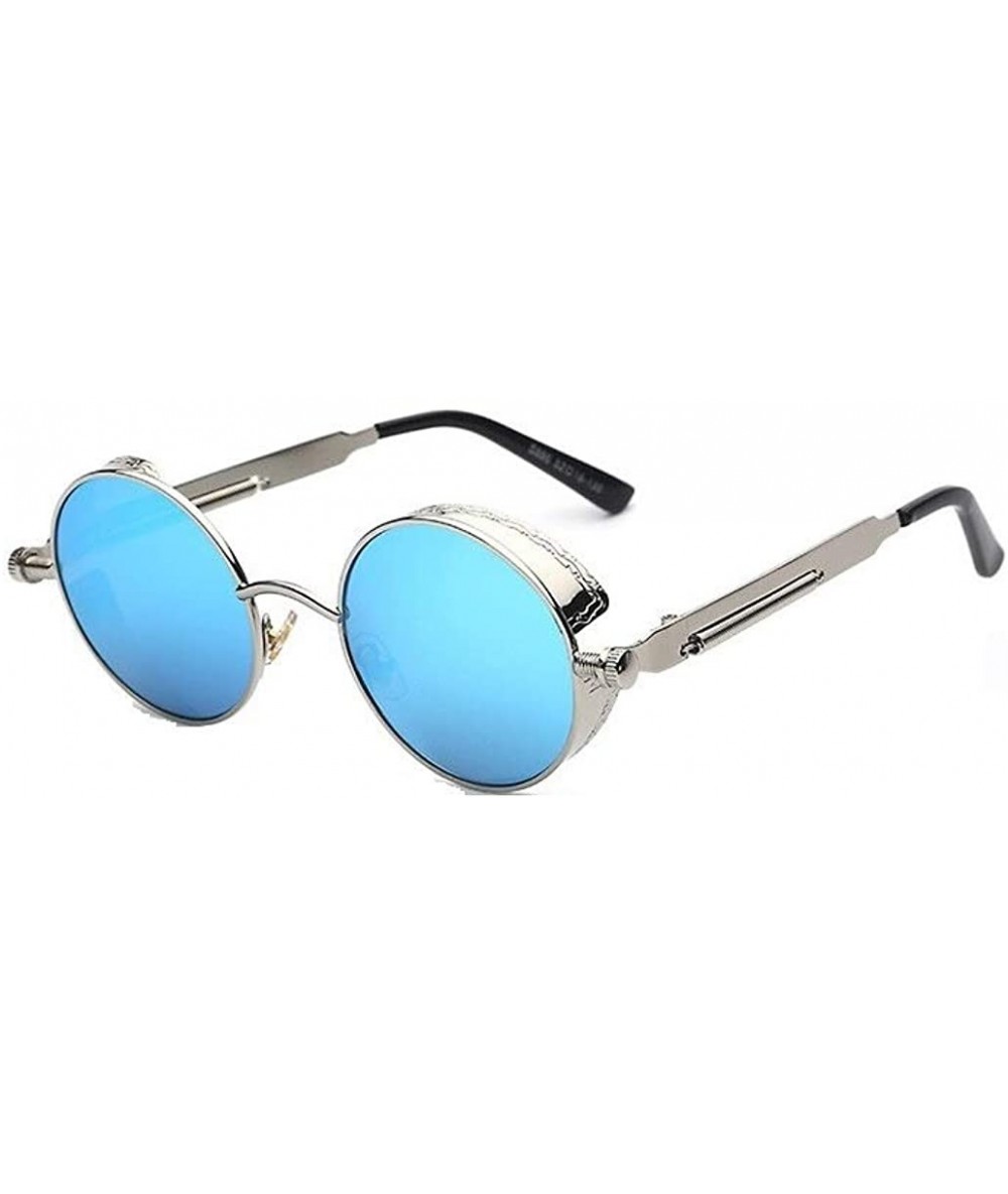 Goggle Steampunk Fashion Sunglasses NYC - Mirrored Ice Blue & Silver Frame - C4129VPA0BT $31.05