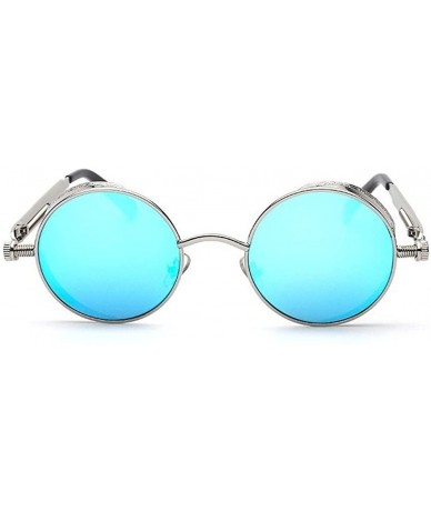 Goggle Steampunk Fashion Sunglasses NYC - Mirrored Ice Blue & Silver Frame - C4129VPA0BT $31.05