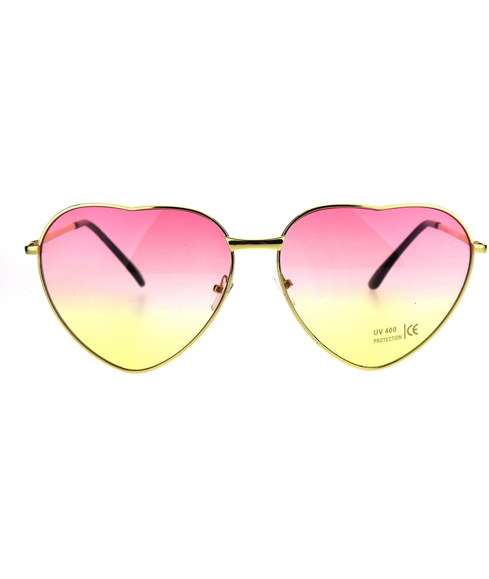 Rectangular Oceanic Gradient Lens Heart Shape Valentine Love Metal Rim Sunglasses - Pink Yellow - CP185NMKTT4 $23.36