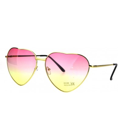 Rectangular Oceanic Gradient Lens Heart Shape Valentine Love Metal Rim Sunglasses - Pink Yellow - CP185NMKTT4 $23.36