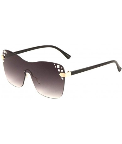 Rimless Color Mirror Rimless Rhinestone One Piece Curved Edge Shield Lens Sunglasses - Smoke - CP1996EGW6O $27.30