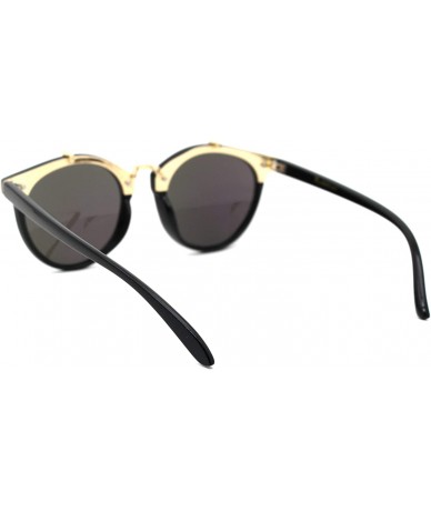 Round Womens Designer Fashion Round Keyhole Horn Rim Plastic Sunglasses - Black Gold Teal Mirror - CD18WS3IRMK $23.62