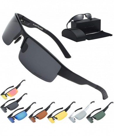 Wrap Polarized Aircraft Aluminum Driving Wrap Around Sunglasses For Men - Matte Black - Polarized Smoke - CI18HWRSAHG $50.10