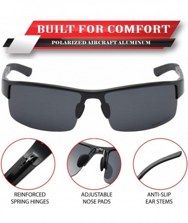 Wrap Polarized Aircraft Aluminum Driving Wrap Around Sunglasses For Men - Matte Black - Polarized Smoke - CI18HWRSAHG $50.10