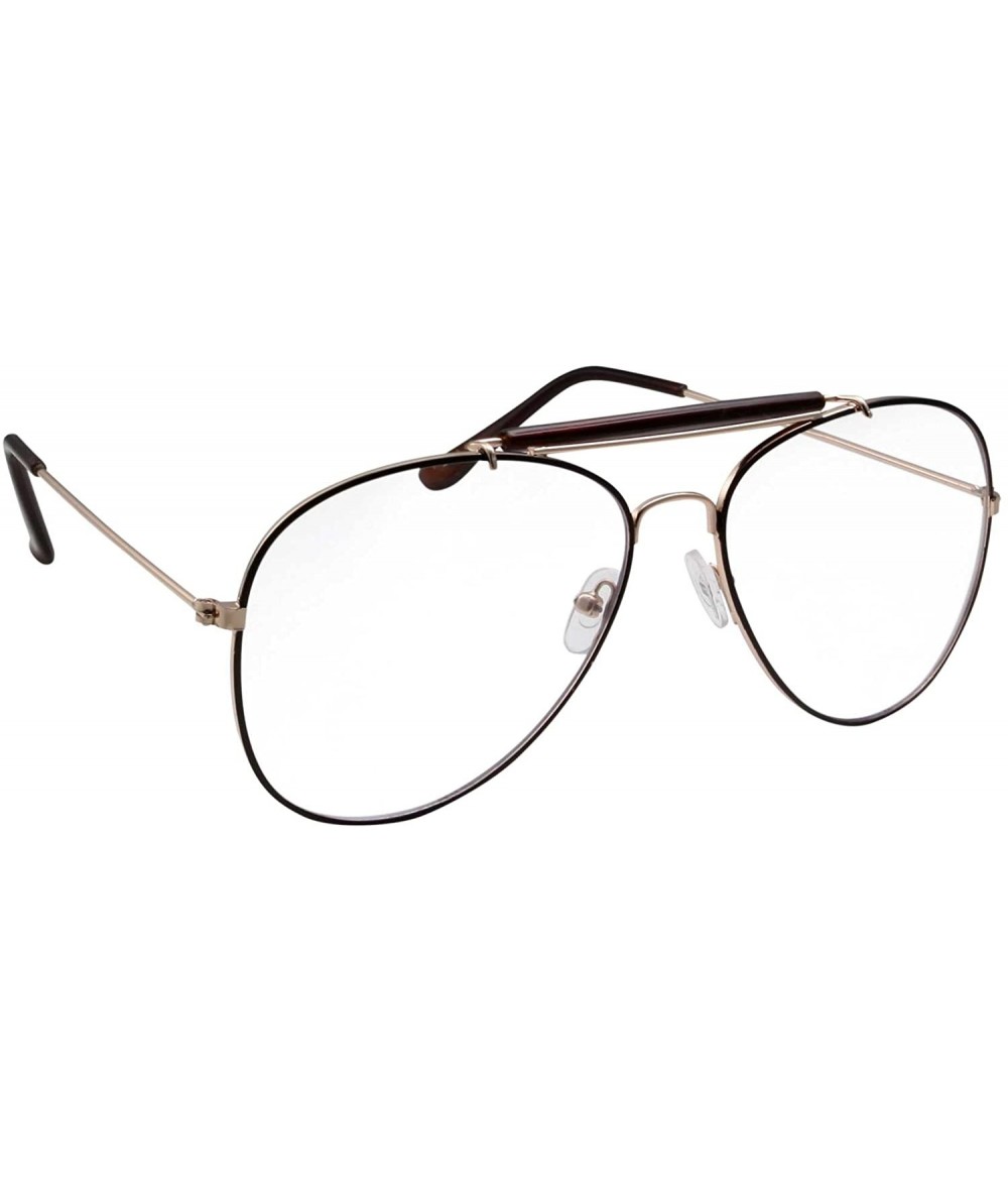 Oversized Non-Prescription Bar-Top Aviator Clear Lens Glasses - Black and Gold - CK12N253KEM $17.59