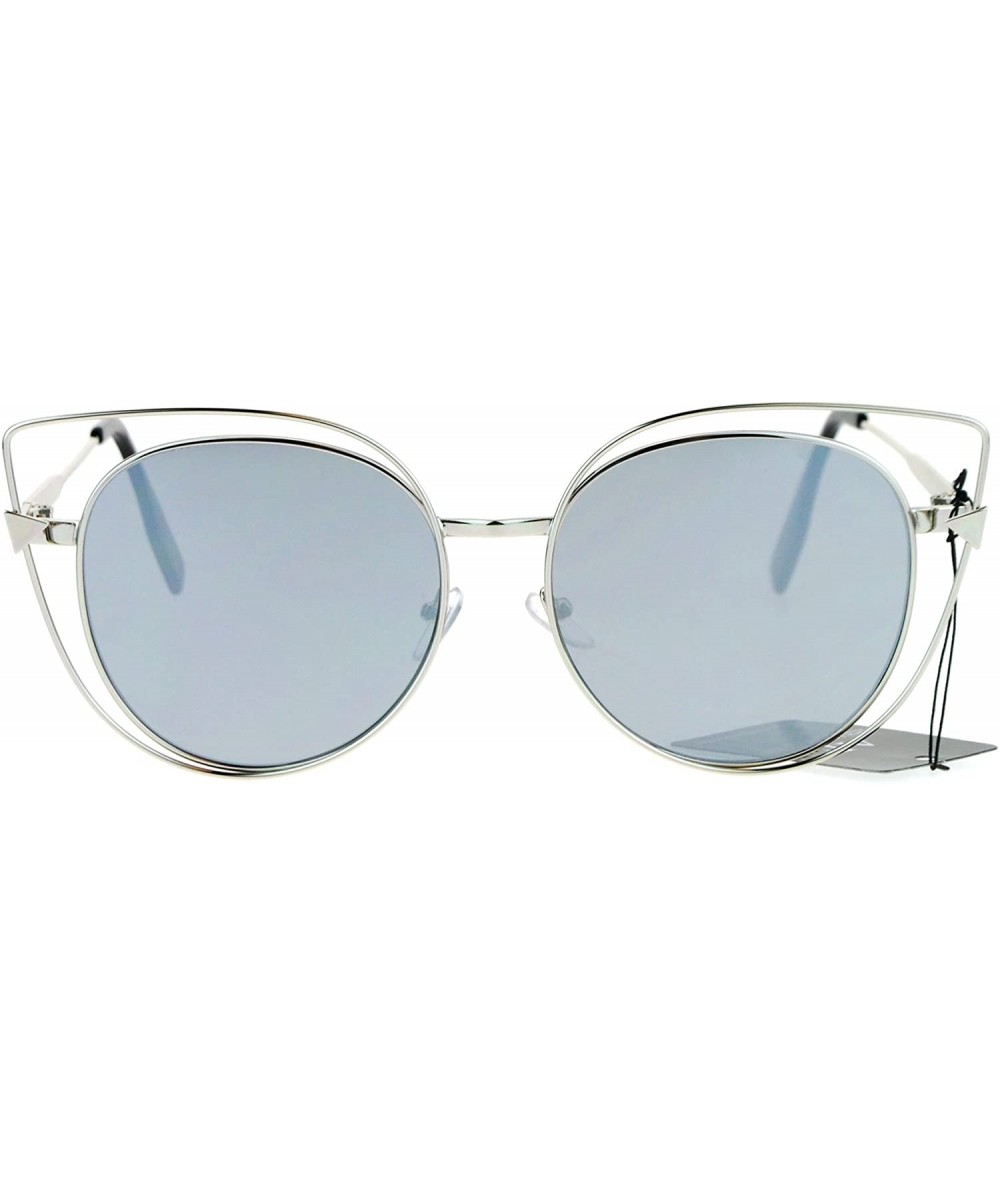 Cat Eye Color Mirror Flat Lens Wire Rim Large Cat Eye Sunglasses - Silver Mirror - CK12O0E00DD $24.05