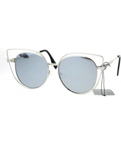 Cat Eye Color Mirror Flat Lens Wire Rim Large Cat Eye Sunglasses - Silver Mirror - CK12O0E00DD $24.05