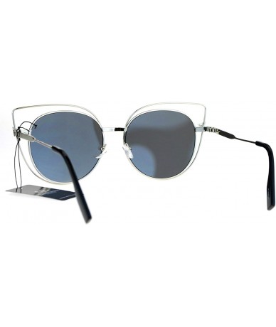 Cat Eye Color Mirror Flat Lens Wire Rim Large Cat Eye Sunglasses - Silver Mirror - CK12O0E00DD $24.05