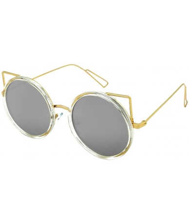 Oval Circle Cat Eye Glasses with Mirroed Lenses ECF29015 - Gold - CT183NU4U7O $19.48