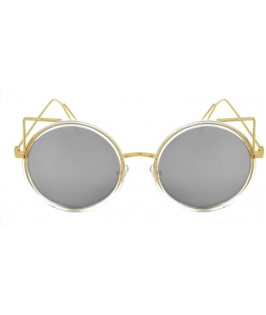 Oval Circle Cat Eye Glasses with Mirroed Lenses ECF29015 - Gold - CT183NU4U7O $19.48