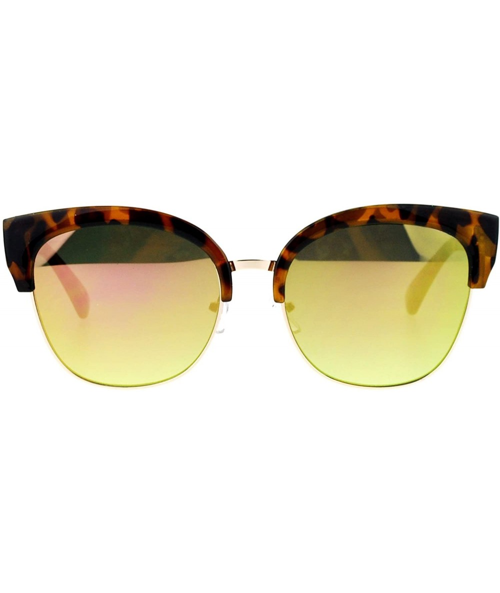 Cat Eye Mirror Lens Half Horn Rim Cat Eye Sunglasses - Tortoise Yellow - CM12D7IOX9R $18.80