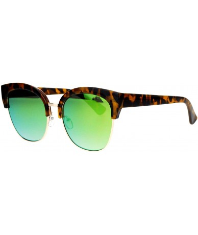 Cat Eye Mirror Lens Half Horn Rim Cat Eye Sunglasses - Tortoise Yellow - CM12D7IOX9R $18.80