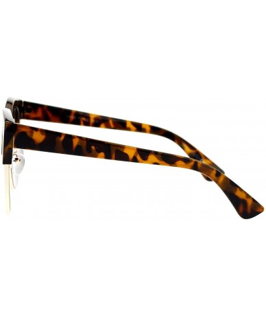 Cat Eye Mirror Lens Half Horn Rim Cat Eye Sunglasses - Tortoise Yellow - CM12D7IOX9R $18.80