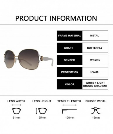 Butterfly Metal Butterfly Sunglasses Bow Accent for Women - UV Protection - White + Light Brown Gradient - CR193UOEDNI $22.32