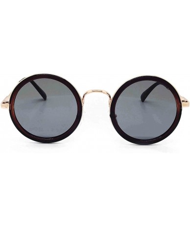 Aviator 81296 Premium Vintage Classic Nerd Hippie Retro Round Circle Womens Mens Tinted Sunglasses - Brown - CI186GH0RI4 $26.97