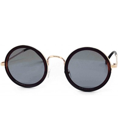 Aviator 81296 Premium Vintage Classic Nerd Hippie Retro Round Circle Womens Mens Tinted Sunglasses - Brown - CI186GH0RI4 $26.97