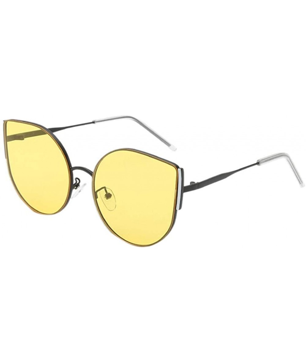 Rectangular Vintage Cat Eye Shape Sunglasses Classic Retro Style Metal Thin-Frame Glasses - Yellow - C4196WS5Y7N $17.19