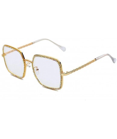 Square Square Flat Light Diamond Sunglasses Women Luxury Crystal Clear Eyeglasses Vintage Big Frame Female Glasses - C4197ZAW...