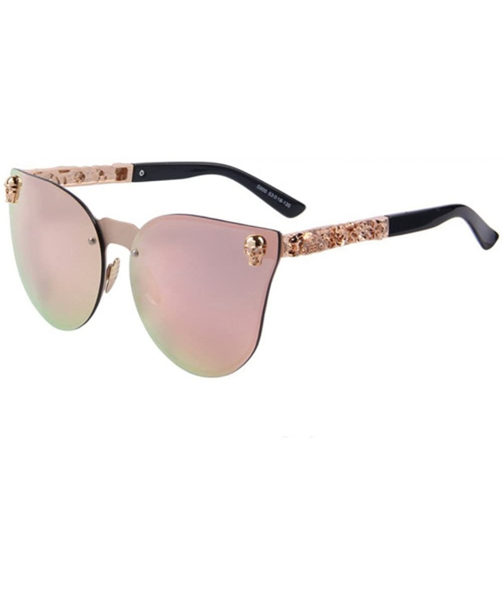 Semi-rimless Women Skull Frame Metal Sunglass Men Fashion UV400 Mirror Glasses Eyewear - Pink - CW17YUSG9YL $19.94